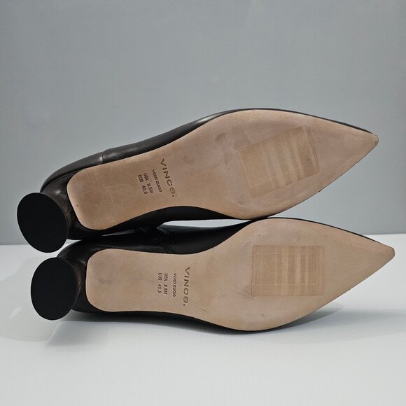 Vince Fitz Ankle Bootie Size 9.5 Truffle Brown Leather Pointed Toe Block Heel - Picture 12 of 14